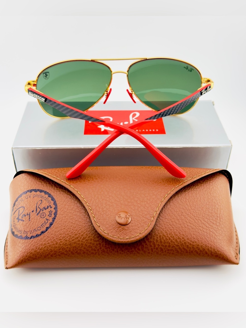 Ray-Ban Scuderia Ferrari Sunglasses RB8313M Gold Frame Brown Gradient Lenses - Picture 14 of 15